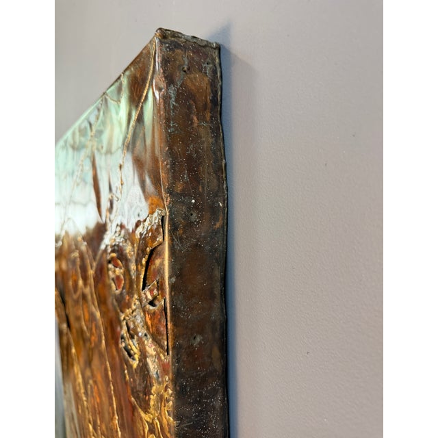 1960s Vincent Payez Signed 1967 Torch Copper Wall Art, Brutalist Floral Repoussé Panel For Sale - Image 5 of 13