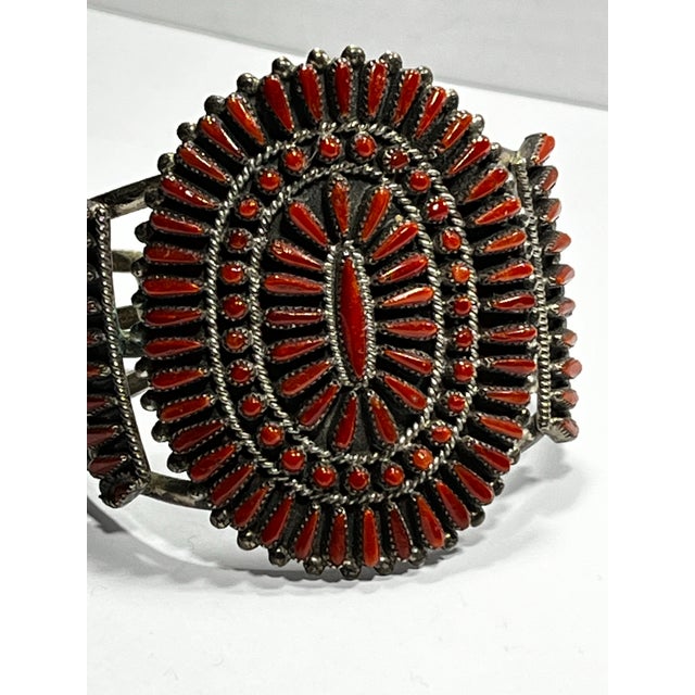 Vintage Zuni, Mediterranean coral sterling silver cluster cuff Signed twice as shown in the photo signed JW and then...
