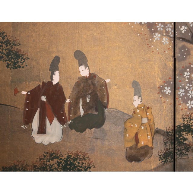 1970s Shōwa Era Japanese Byobu Screen "The Tale of Genji" For Sale - Image 10 of 18