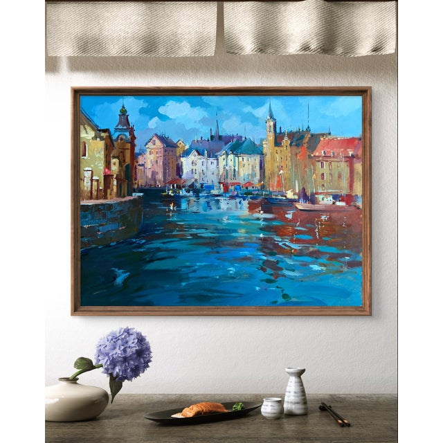 The painting "Like in Venice" portrays a stunning waterfront scene that immerses the viewer in the charm and beauty of a...