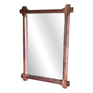 Large Vintage Rustic Mahogany Wall Mirror, 1980s For Sale