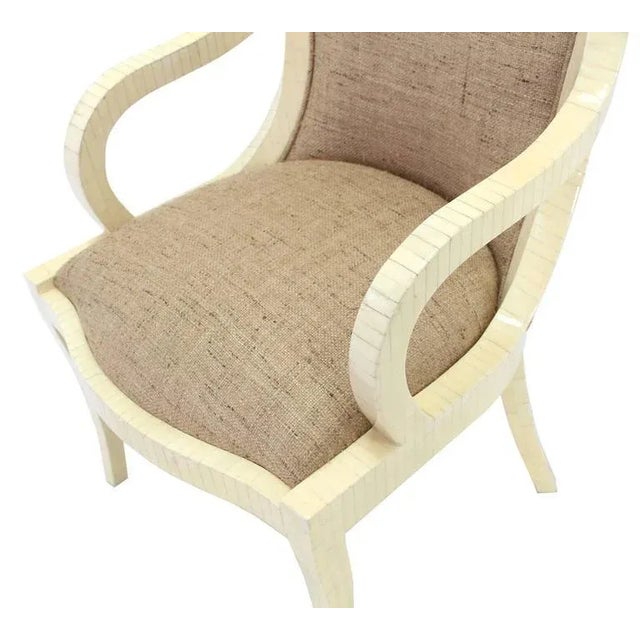 Cream Early 20th Century Bone Tile Mid-Century Modern Wall Console Table with Chair - Set of 2 For Sale - Image 8 of 11