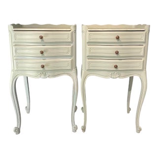Antique French Painted 3 Drawer Louis XV Night Stands -a Pair For Sale