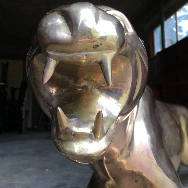 Metal Large Scale Japanese Panther Sculpture in Brass For Sale - Image 7 of 12