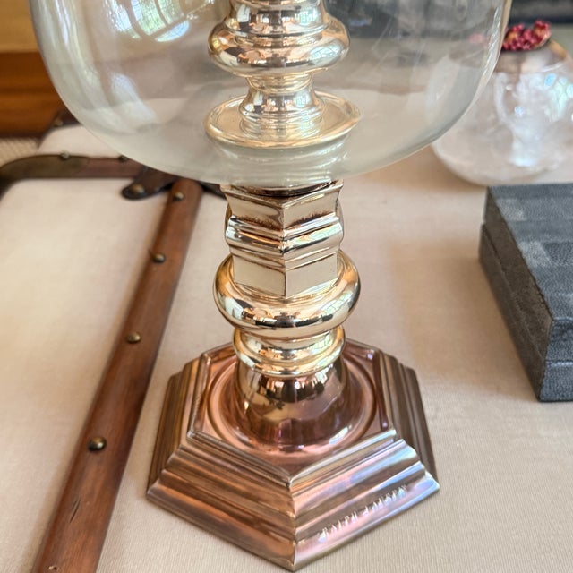 Ralph Lauren Large Hurricane Silver plated candlestick hurricane. Single 21” h x 8” d