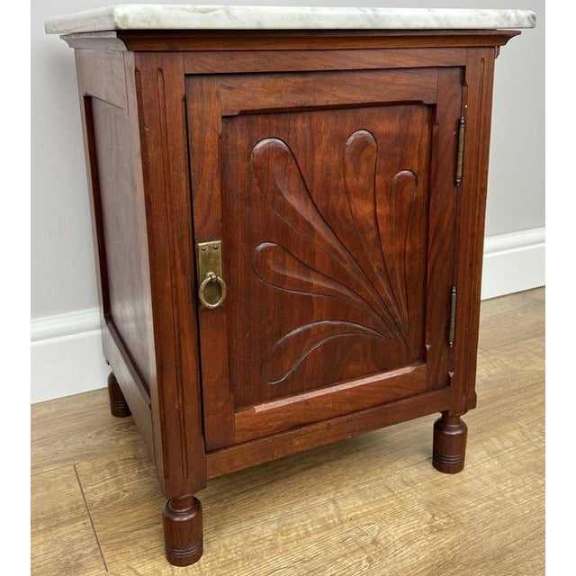 Antique French Walnut Bedside Table with Marble Top For Sale - Image 4 of 12
