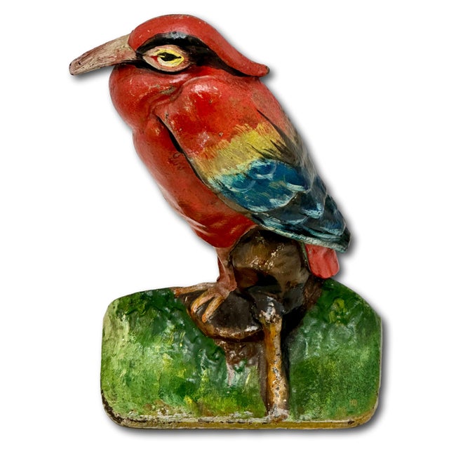 Outstanding & Rare Antique Beautifully Hand Painted Albany Foundry Cast Iron Heron Doorstop Circa 1920s For Sale - Image 4 of 18