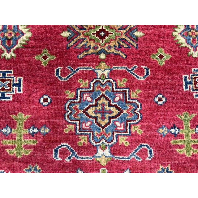 Textile Red and Navy Kazak Wool Tribal Area Rug, 3'5" X 4'8" For Sale - Image 7 of 16