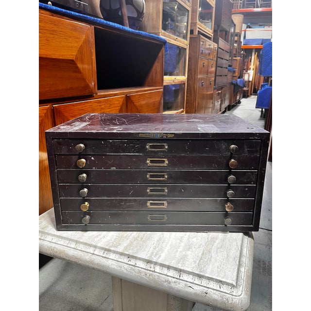 Antique Metal Six Drawer Watchmaker’s Cabinet or Storage Drawers | E & J Swigart Co + Fancy Crystals B & B For Sale In Tampa - Image 6 of 12