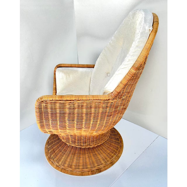 Vintage Coastal Woven Rattan Swivel Egg Chair | Chairish