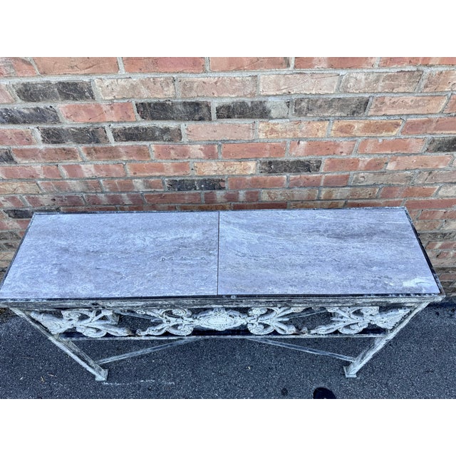 Traditional Iron and Marble Small Console Table For Sale - Image 3 of 9