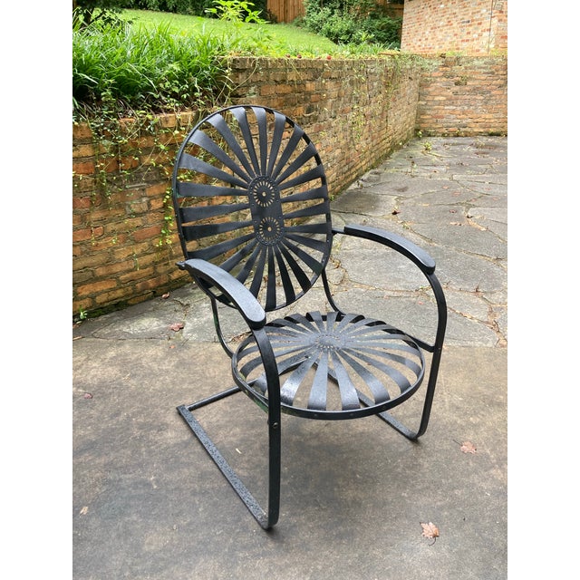 no maker’s mark Francois Carre Cantilever Garden Rocker. black and beautiful antique strap iron garden chair in amazing...