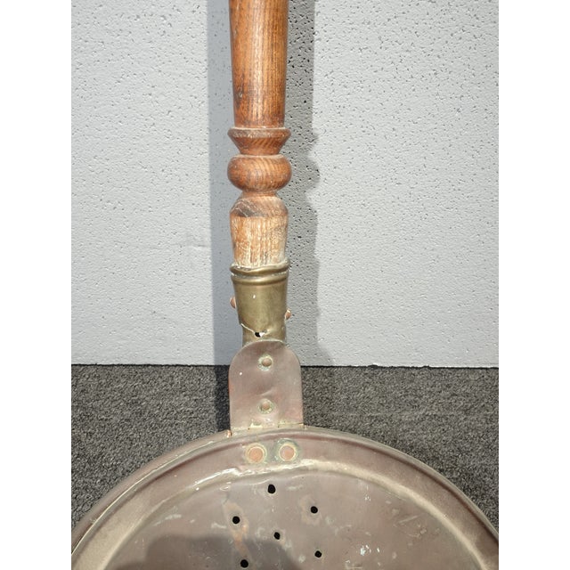 Wood Vintage French Country Brass Bed Warmer Wall Accent Decor 1of2 For Sale - Image 7 of 12