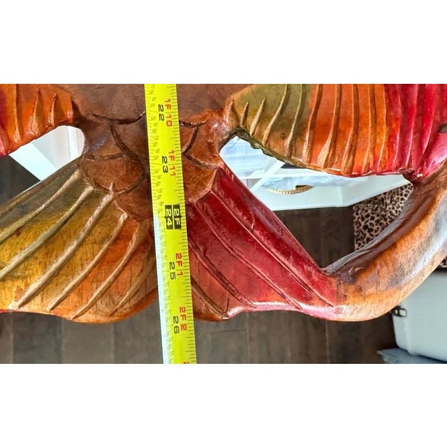 Orange Vintage Hand-Carved & Painted Wooden Fish Serving Platter / Wall Art For Sale - Image 8 of 9