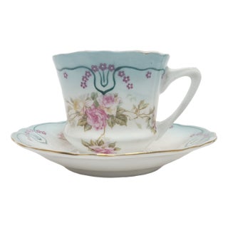 Art Nouveau Coffee Cup and Saucer from Tielsch, Poland, 1950s, Set of 2 For Sale