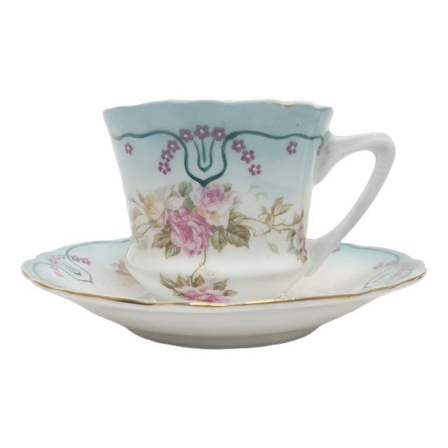 Art Nouveau Coffee Cup and Saucer from Tielsch, Poland, 1950s, Set of 2 For Sale