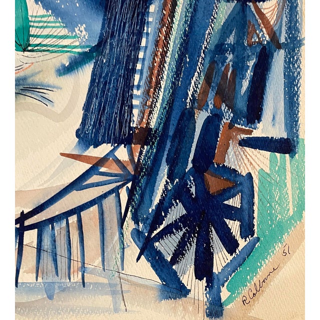 MCM painting on paper by artist Robert Colborne (1931-2002) of New York. Signed and dated lower right, estate stamp on the...