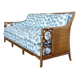 Vintage McGuire Rattan Rings Sofa in Peter Fasano for John Roselli “Sconset” For Sale
