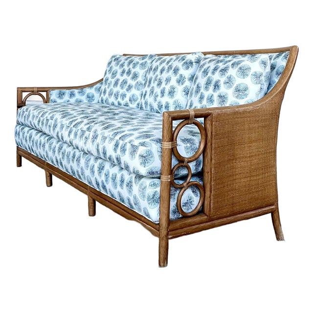 Vintage McGuire Rattan Rings Sofa in Peter Fasano for John Roselli “Sconset” For Sale