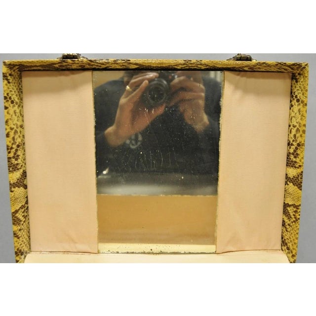 Yellow Vintage Mid Century Modern Faux Python Snakeskin Travel Toiletry Case Suitcase For Sale - Image 8 of 16