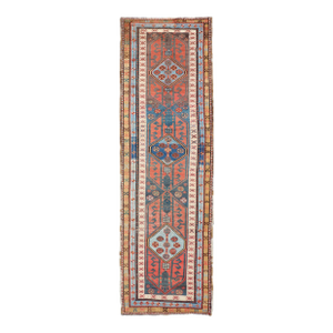 Antique Colorful Persian Heriz-Serapi Runner With a Bold Geometric Design 3'1 X 10'10