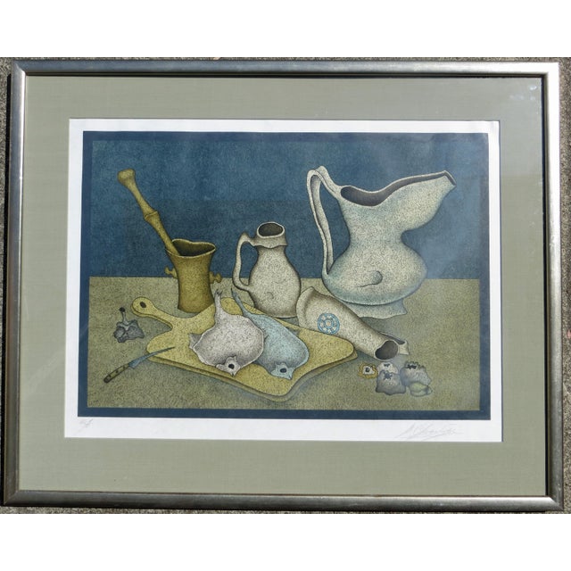 Blue Mihail Chemiakin Signed Still Life With Fish and Bread Lithograph For Sale - Image 8 of 8