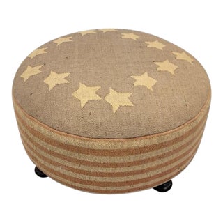 Vintage Rustic Betsy Ross Recycled Kilim American Flag Ottoman For Sale