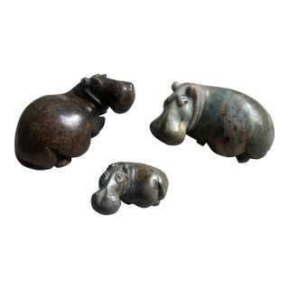 Carved Stone Hippopotamus Group, Zimbabwe, Set of Three For Sale