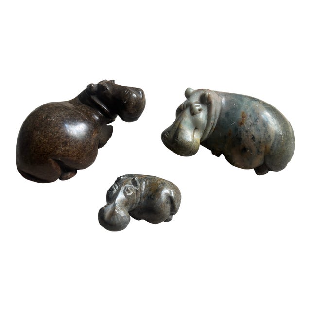 Carved Stone Hippopotamus Group, Zimbabwe, Set of Three For Sale