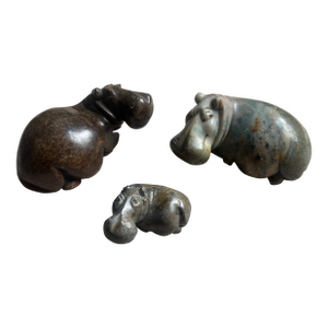 Carved Stone Hippopotamus Group, Zimbabwe, Set of Three