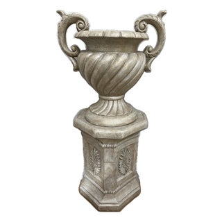 Beautiful, Decorative Stone Pedestals With Stone Planters For Sale