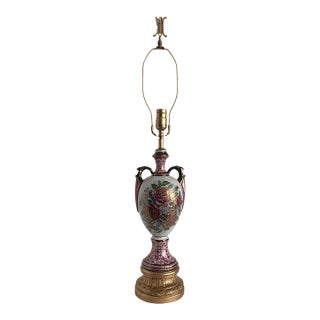 Vintage Japanese Moriage Floral Porcelain Vase Table Lamp For Sale