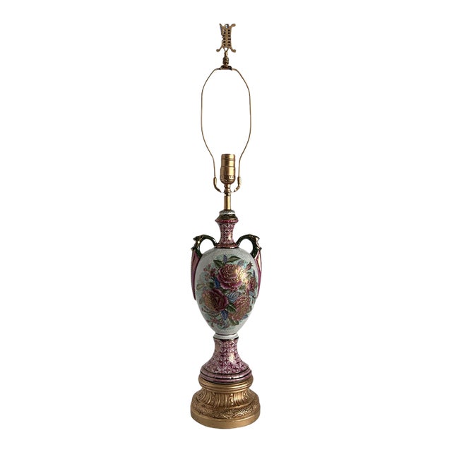 Vintage Japanese Moriage Floral Porcelain Vase Table Lamp For Sale