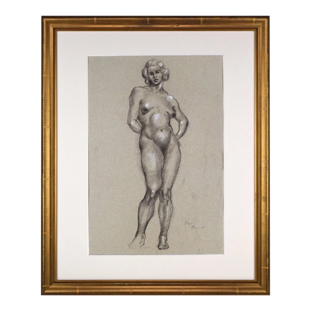 Vintage Art Deco Charcoal Nude Figure Study Drawing of a Woman by Illustrator William B Pattengill 1934 For Sale