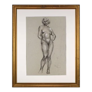 Vintage Art Deco Charcoal Nude Figure Study Drawing of a Woman by Illustrator William B Pattengill 1934