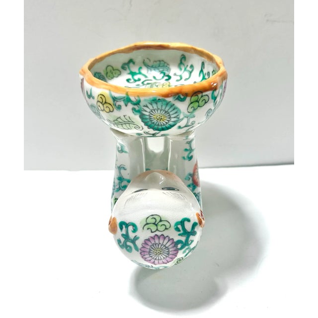 Vintage Chinoiserie Monkey Soap Dish With Hand-Painted Floral Motif For Sale - Image 4 of 6