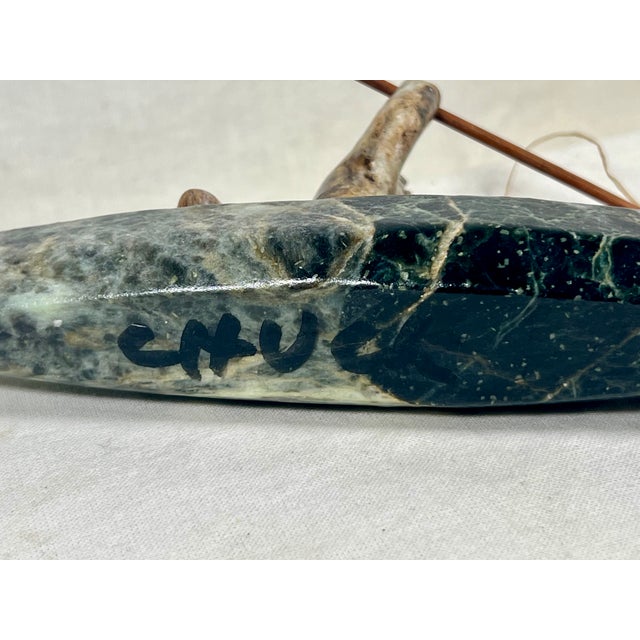 Wood Vintage Alaskan Inuit Style Soapstone Kayak Hunter Sculpture by Chuck Poupart For Sale - Image 7 of 7