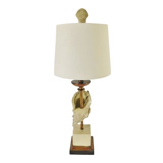 Vintage Coastal Nautical Conch Seashell Table Lamp W/ Shade For Sale
