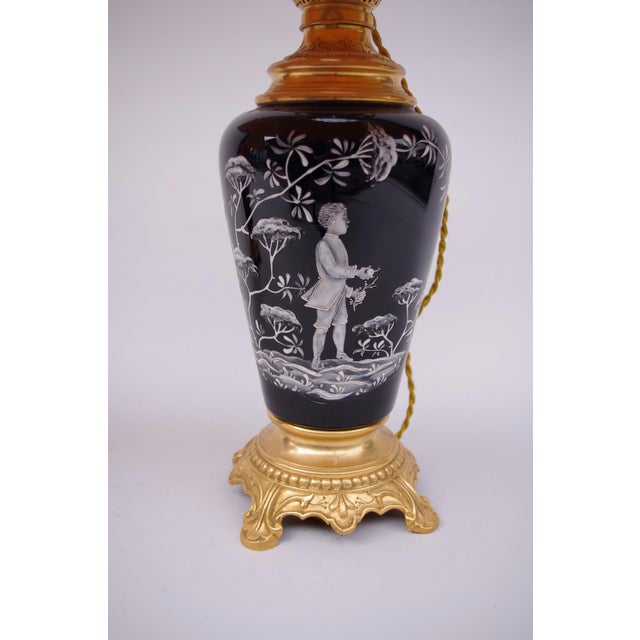 Antique Gilt Bronze & Black Enameled Opaline Lamps, Set of 2 For Sale - Image 3 of 7