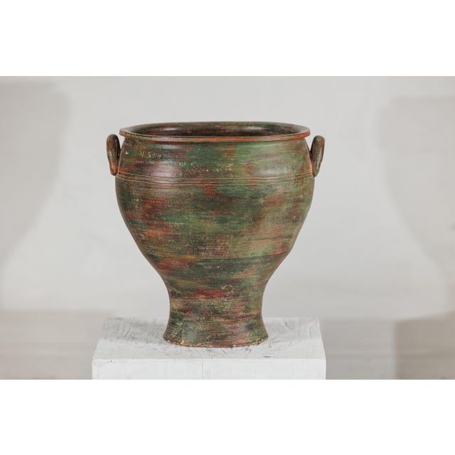 Vintage Thai Ceramic Planter with Green, Brown, and Red Patinated Glaze For Sale - Image 4 of 18