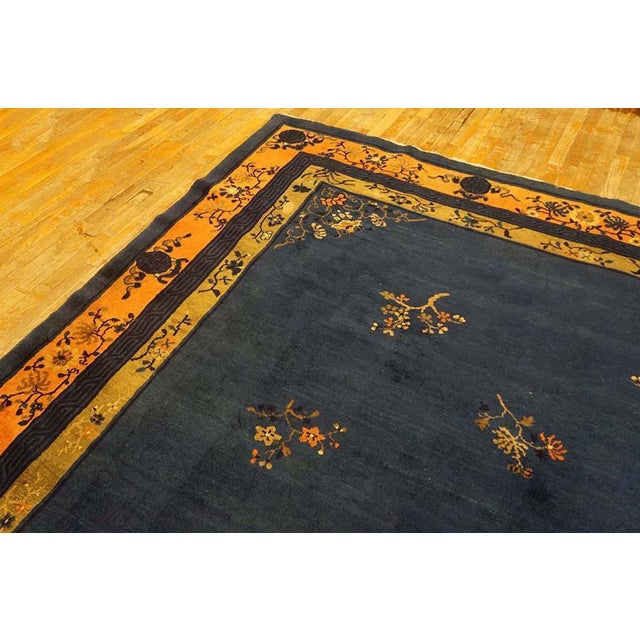 Textile 1920s Classic Greek Key Floral Deco Antique Chinese Peking Knotted Wool Rug For Sale - Image 7 of 9