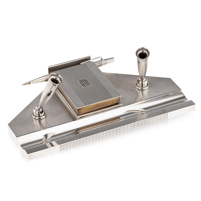 20th Century Art Deco English Silver Desk Set & Mechanical Pencil, London, 1936 , Set of 2 For Sale - Image 16 of 16