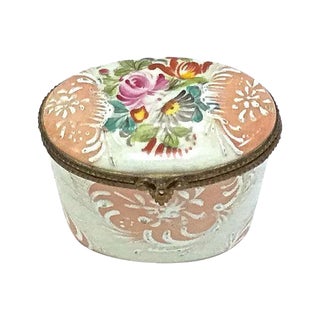 Antique Oval Limoges Porcelain Floral Box For Sale