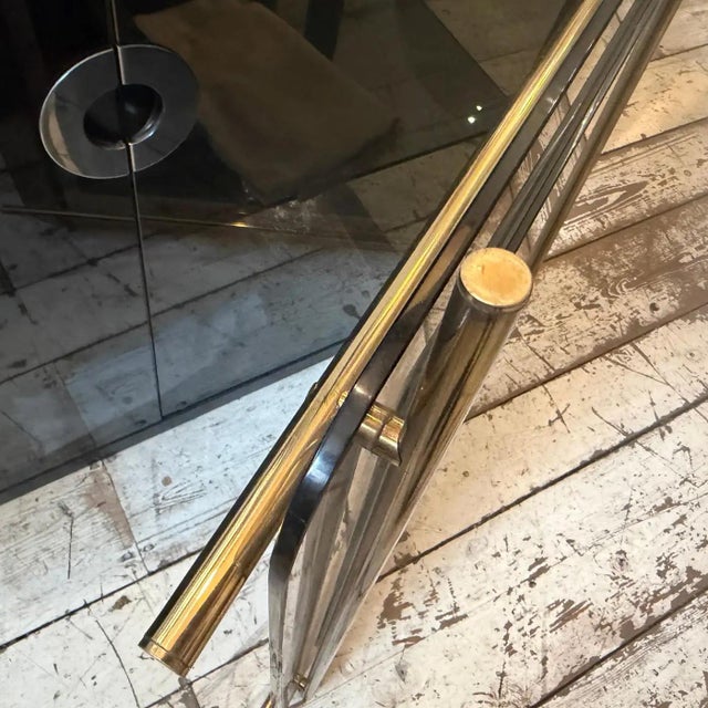 Metal 1970 Mid-Century Modern Smoked Glass and Brass Square Wall Mirror by Renato Zevi For Sale - Image 7 of 18