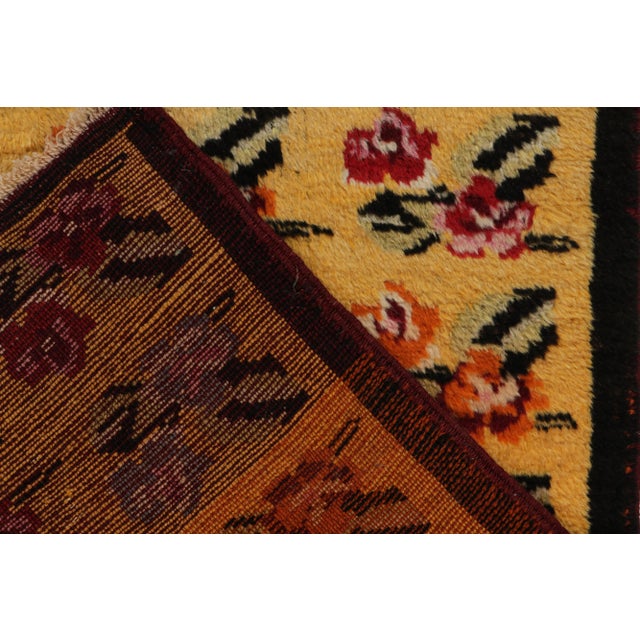 Textile 1960s Vintage Deco Rug in Gold, Pink-Red All Over Floral Pattern For Sale - Image 7 of 8