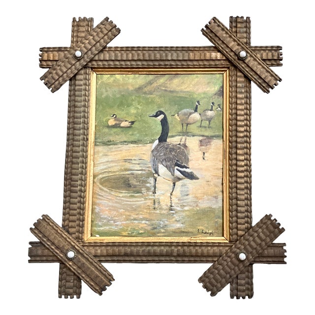 Contemporary Original Stephen Heigh “Geese at Pond” Victorian Frame For Sale