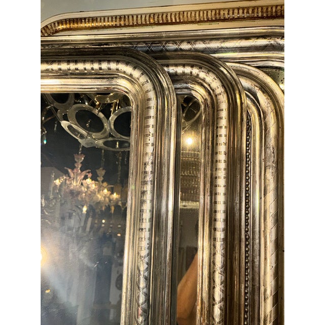 Traditional Pair of French Silver Louis Philippe Geometric Pattern Mirrors For Sale - Image 3 of 8