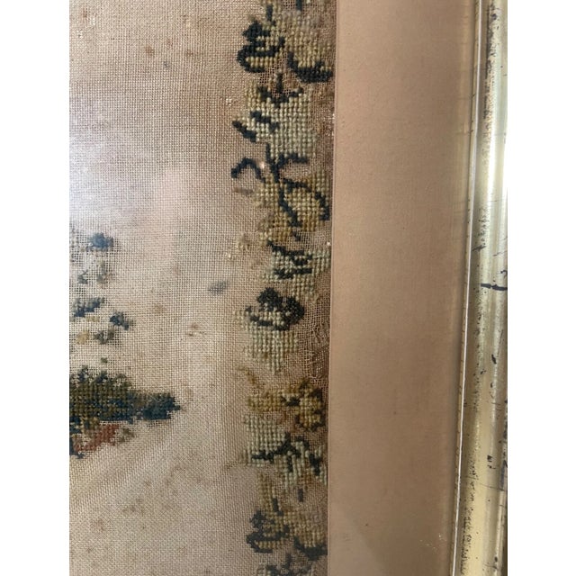 Antique 1800's Hand Embroidered Needlepoint Sampler Religious Cross Memorial Art For Sale - Image 10 of 12