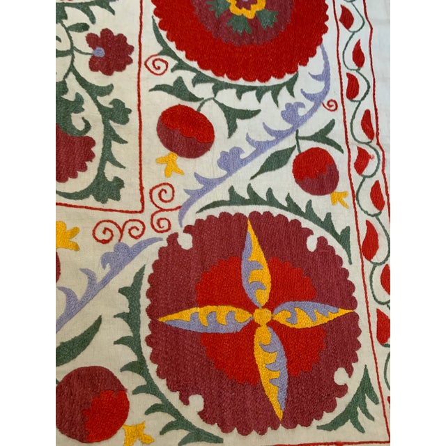 Vintage Colorful Hand Embroidered Floral Pommagranite Suzani Textile Bukhara Uzbekistan For Sale - Image 4 of 13