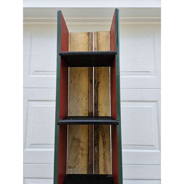Green Folk Art Bookcase or Etagere With Faux Book Front Cabinets For Sale - Image 10 of 16